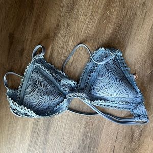 BECCA blue triangle crochet bikini top